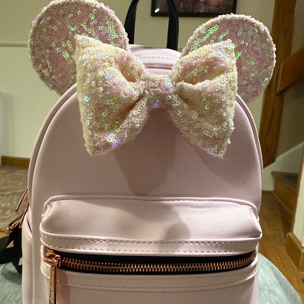 NWOT Loungfly Disney Sequin Pink Backpack with Matching Wallet